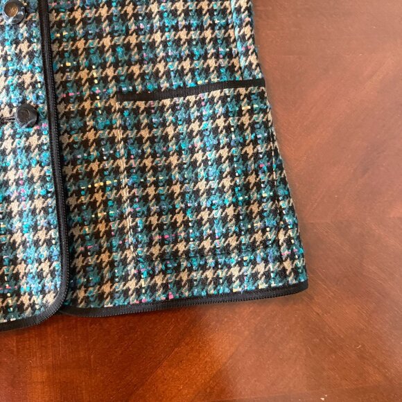 Vintage Jaeger Wool Houndstooth womens Blazer UK 8 Collarless 80's 90'sn - Picture 10 of 10